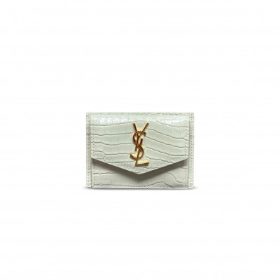 YSL UPTOWN FLAP CARD CASE IN CROCODILE-EMBOSSED SHINY LEATHER 582305 (10.5*7*1.5cm)